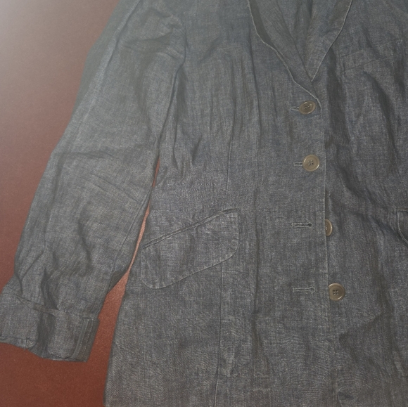 *Eileen Fisher Rumpled Linen Delave Blazer Shaped Jacket  Size 4 Dark Grey - Picture 9 of 9